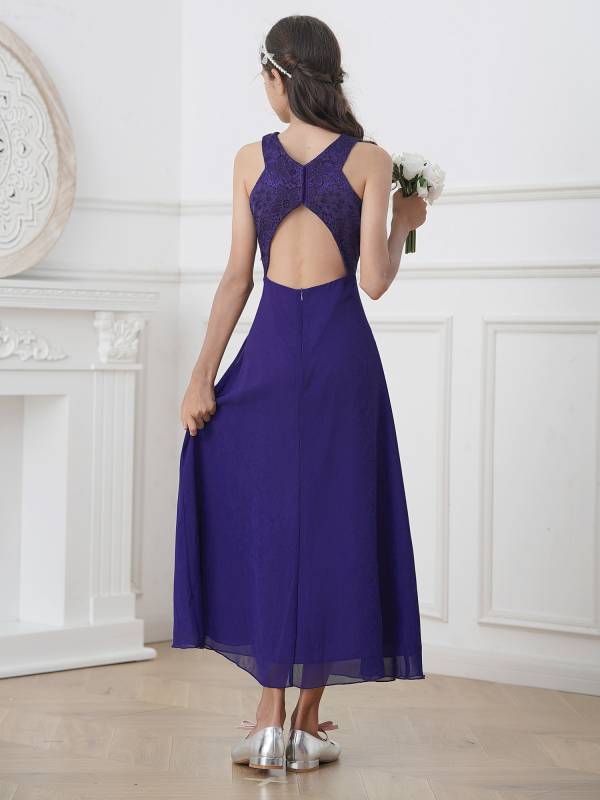Kids Girls Back Hollowing Maxi Party Wedding Dress thumb