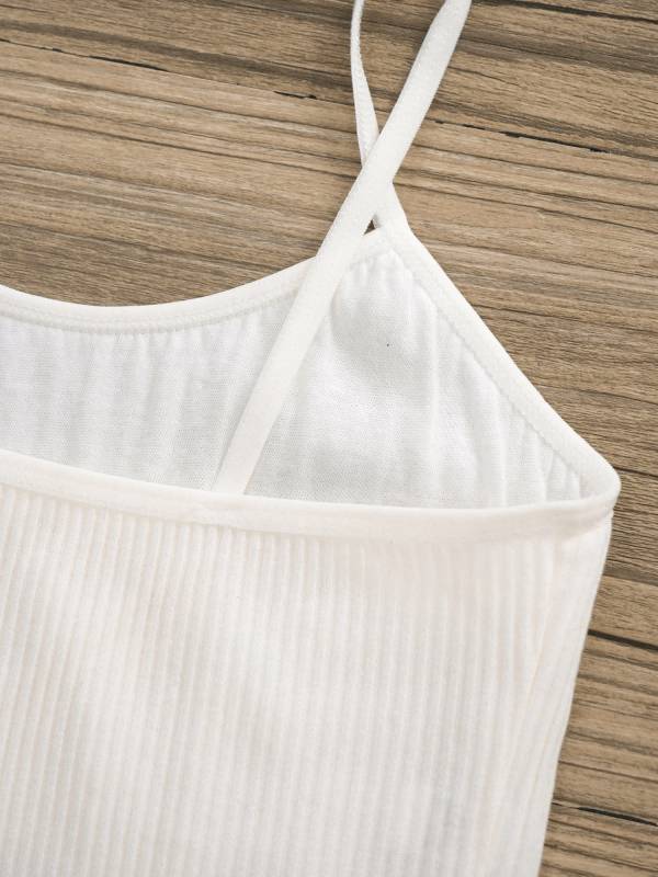 Kids Girls Ribbed Spaghetti Straps Crop Top Solid Sport Camisole thumb