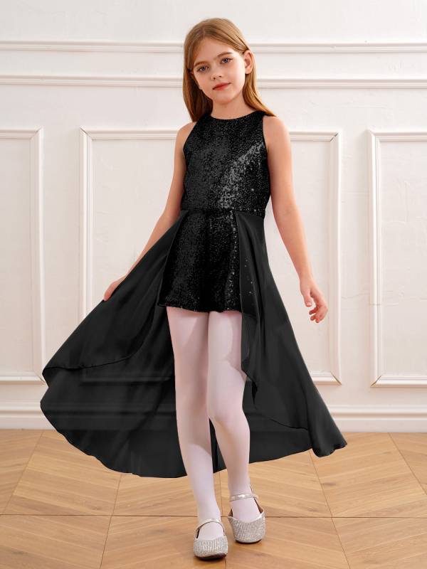Kids Girls Sleeveless Sparkly Sequin Jumpsuit Dress thumb