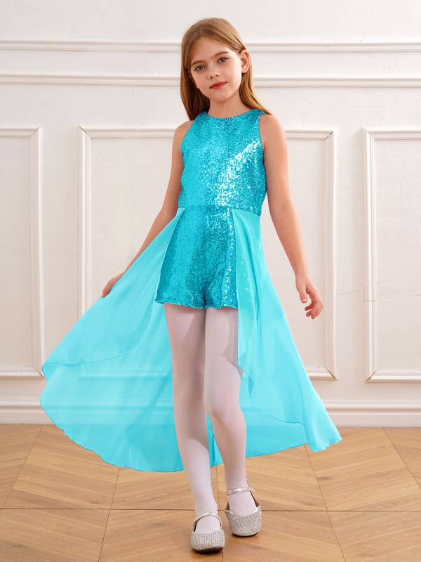 Kids Girls Sleeveless Sparkly Sequin Jumpsuit Dress thumb