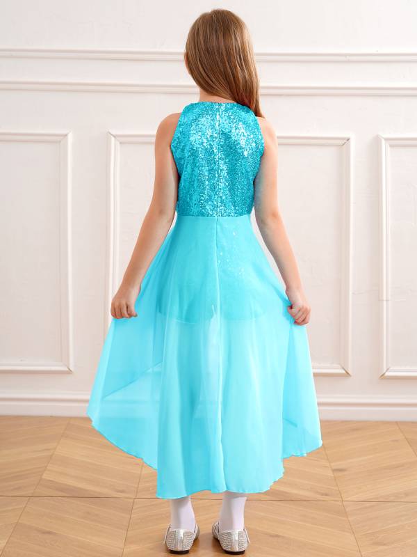 Kids Girls Sleeveless Sparkly Sequin Jumpsuit Dress thumb