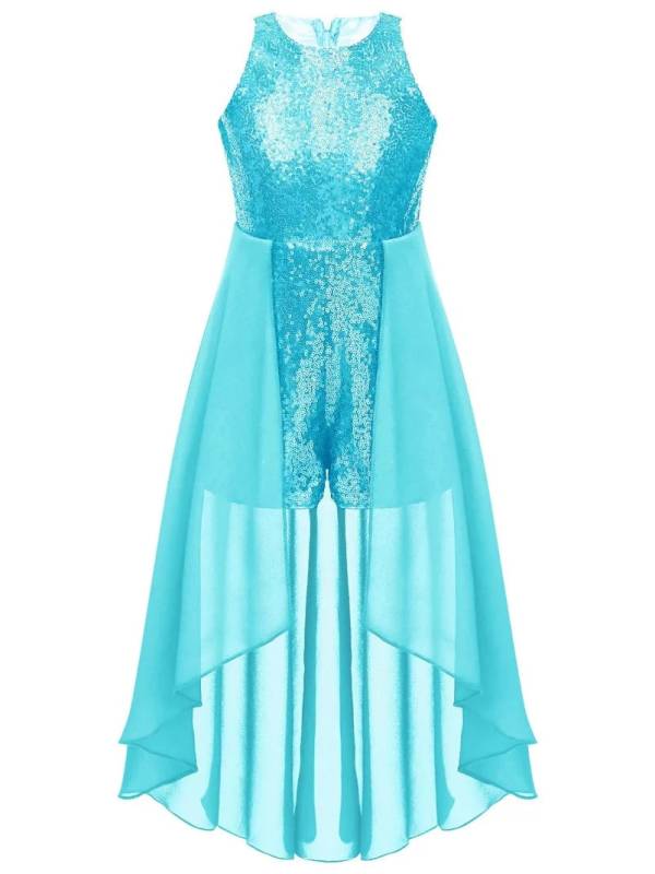 Kids Girls Sleeveless Sparkly Sequin Jumpsuit Dress thumb