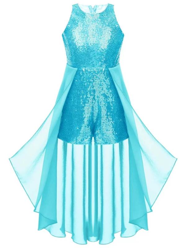 Kids Girls Sleeveless Sparkly Sequin Jumpsuit Dress thumb