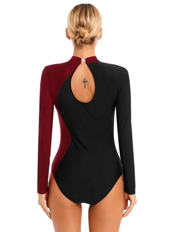 Women Long Sleeve Glitter Rhinestone Gymnastics Leotard thumb