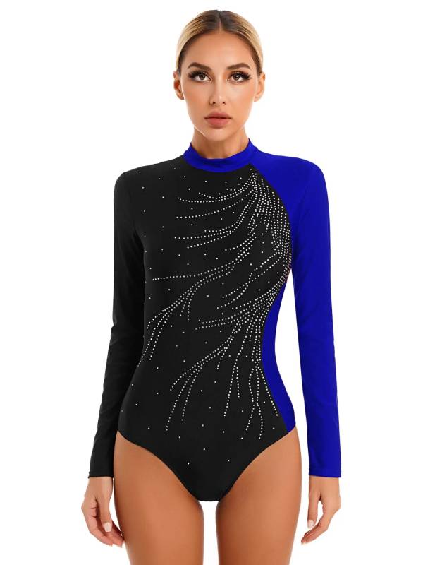 Women Long Sleeve Glitter Rhinestone Gymnastics Leotard thumb