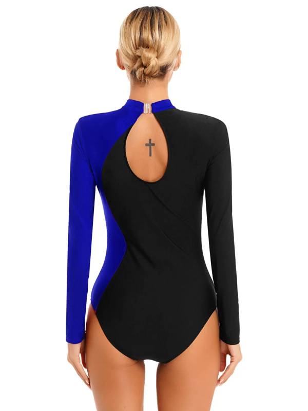 Women Long Sleeve Glitter Rhinestone Gymnastics Leotard thumb