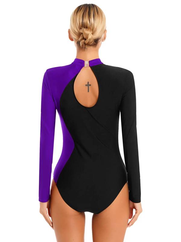 Women Long Sleeve Glitter Rhinestone Gymnastics Leotard thumb