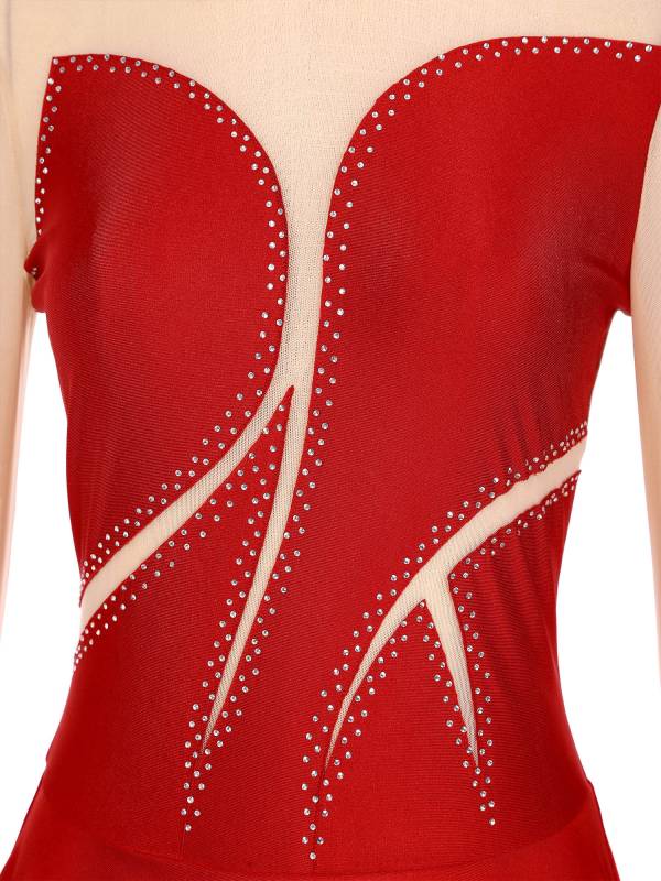 Women Glitter Rhinestone Long Sleeve Figure Skating Dress thumb