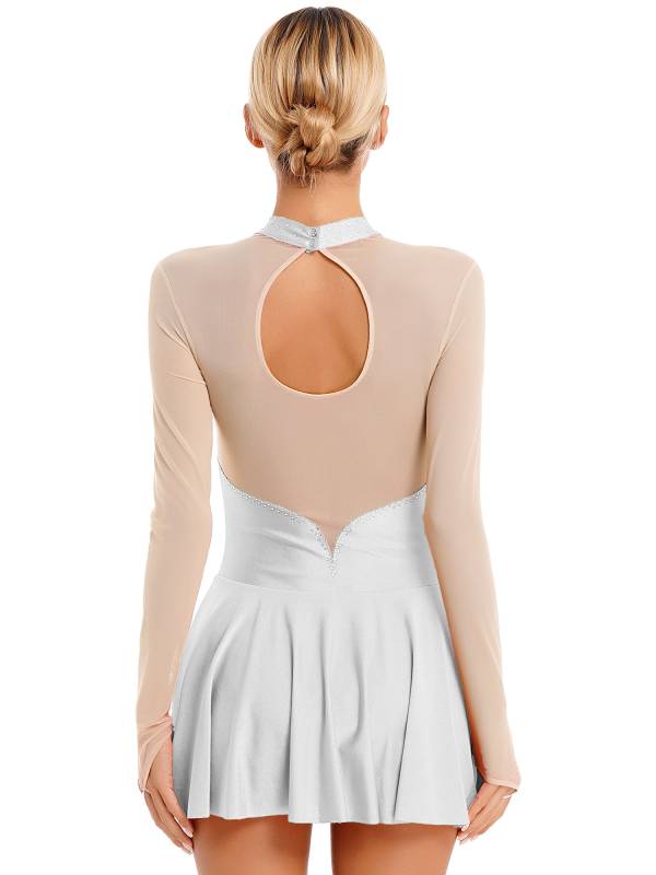 Women Glitter Rhinestone Long Sleeve Figure Skating Dress thumb