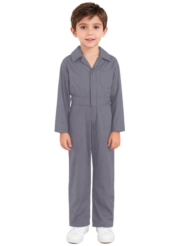 Kids Boys Long Sleeve Zipper Solid Color Coverall Casual Jumpsuit thumb