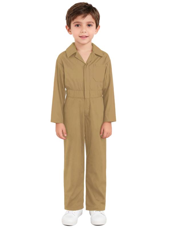 Kids Boys Long Sleeve Zipper Solid Color Coverall Casual Jumpsuit thumb