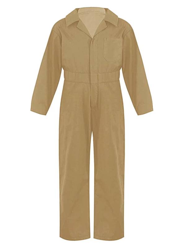 Kids Boys Long Sleeve Zipper Solid Color Coverall Casual Jumpsuit thumb