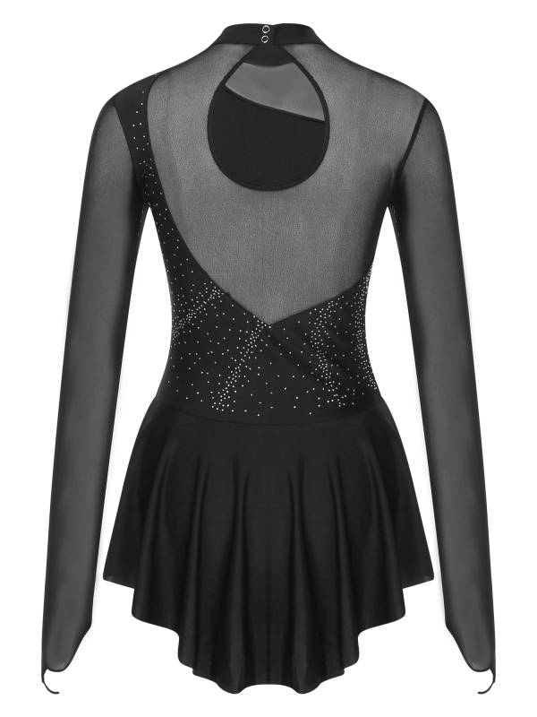 Women Glitter Rhinestone Dress Figure Skating Dance Leotard Dress thumb