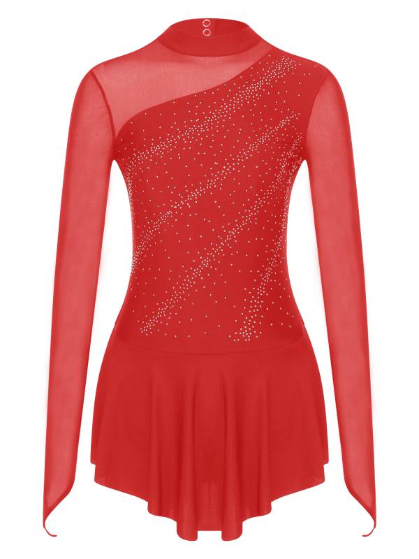 Women Glitter Rhinestone Dress Figure Skating Dance Leotard Dress thumb