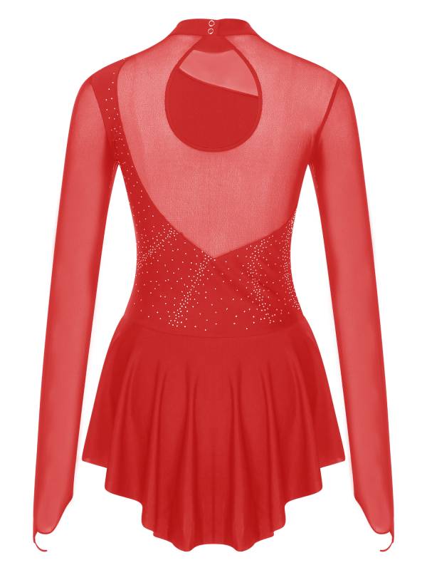 Women Glitter Rhinestone Dress Figure Skating Dance Leotard Dress thumb