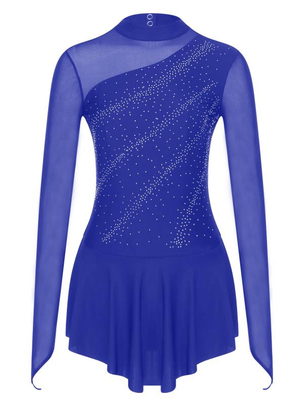 Women Glitter Rhinestone Dress Figure Skating Dance Leotard Dress thumb