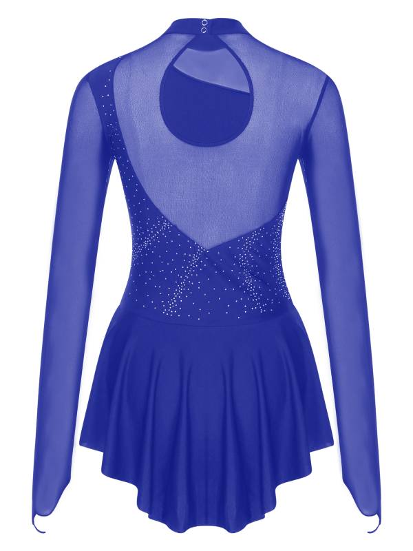 Women Glitter Rhinestone Dress Figure Skating Dance Leotard Dress thumb
