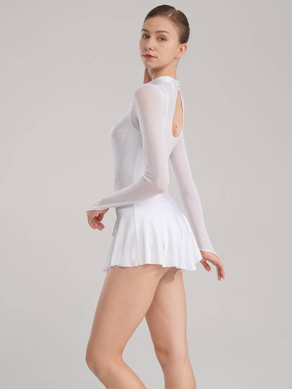Women Glitter Rhinestone Dress Figure Skating Dance Leotard Dress thumb