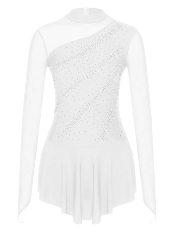 Women Glitter Rhinestone Dress Figure Skating Dance Leotard Dress thumb
