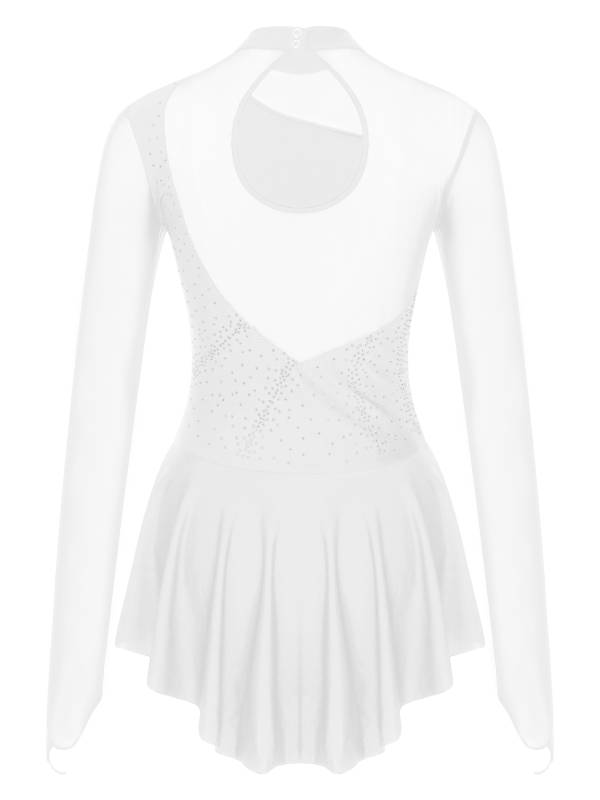 Women Glitter Rhinestone Dress Figure Skating Dance Leotard Dress thumb