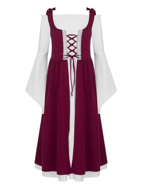 Kids Girls Medieval Renaissance Flare Sleeve Gown Dress thumb