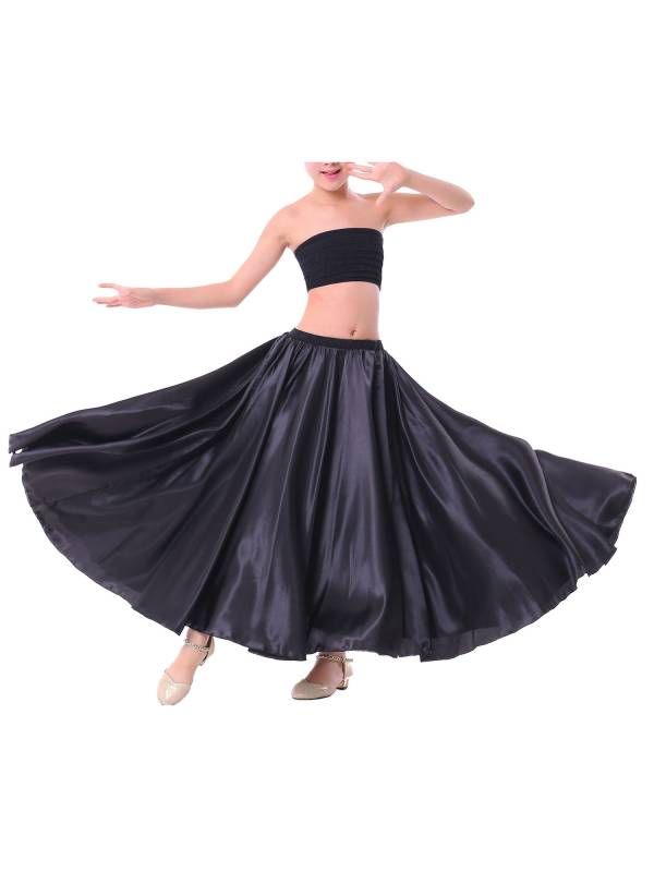 Kids Girls Solid Spanish Bullfight Midi Skirt Latin Dance Skirt thumb