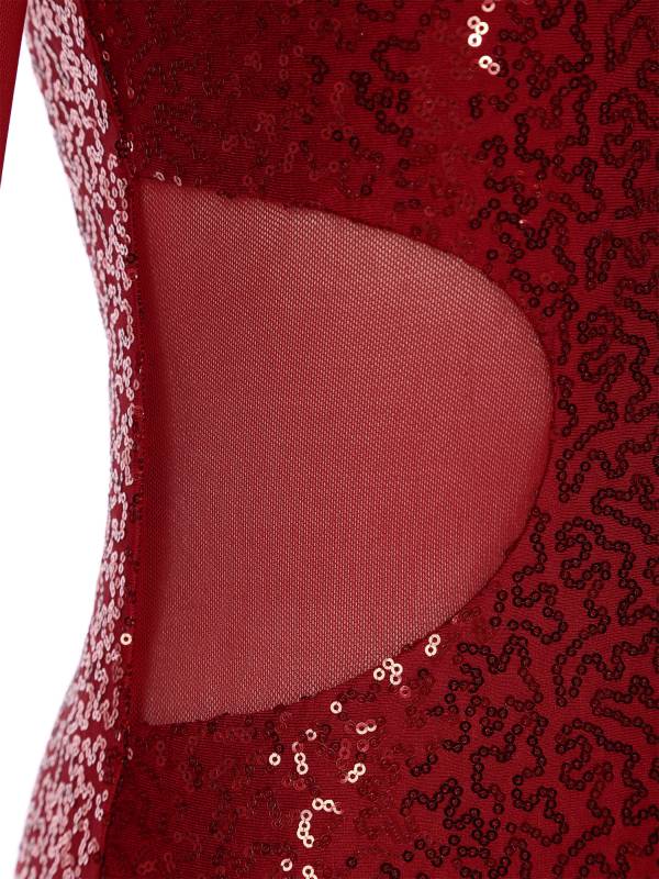 Women Glitter Sequins One Shoulder Figure Skating Leotard thumb
