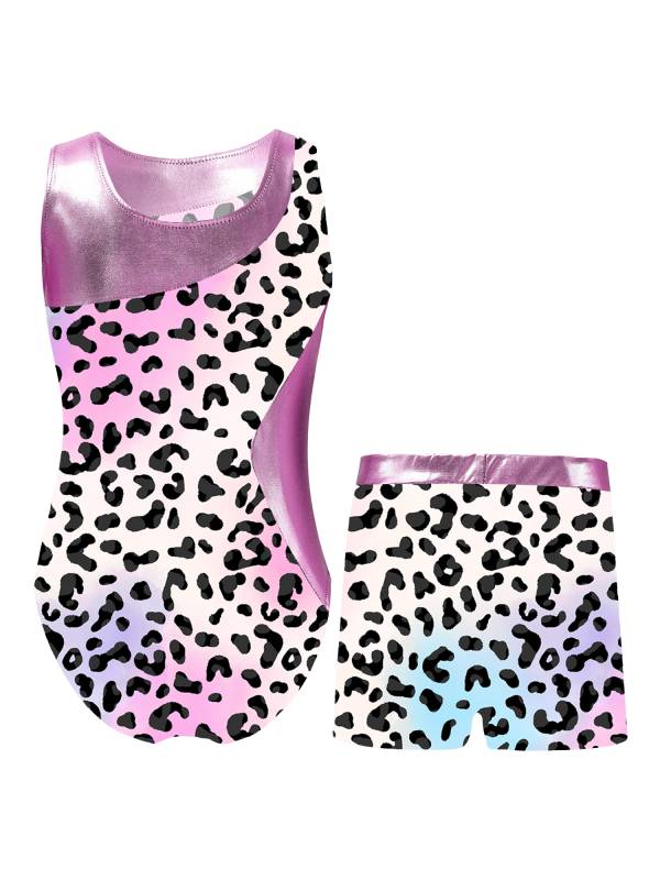Kids Girls 2pcs Unicorn Rainbow Printed Gymnastics Dance Sets thumb