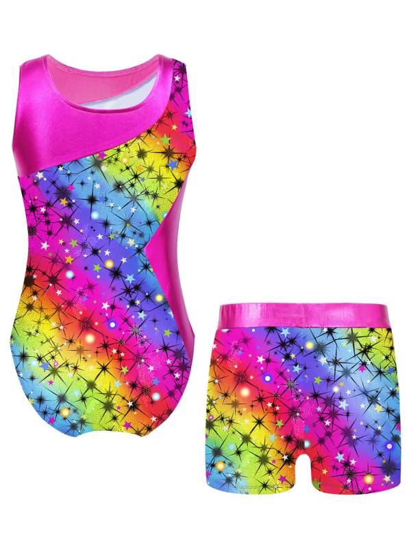 Kids Girls 2pcs Unicorn Rainbow Printed Gymnastics Dance Sets thumb