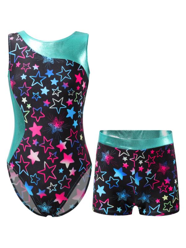 Kids Girls 2pcs Unicorn Rainbow Printed Gymnastics Dance Sets thumb