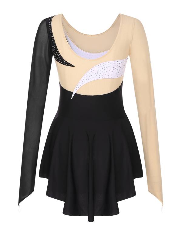 Women Sparkling Rhinestone Long Sleeve Figure Skating Leotard Dress thumb