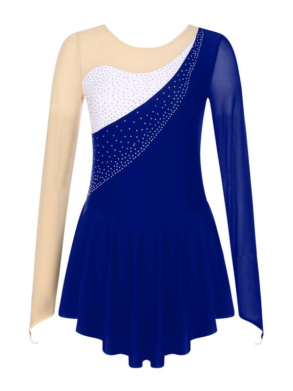Women Sparkling Rhinestone Long Sleeve Figure Skating Leotard Dress thumb