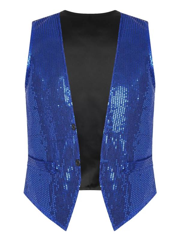 Adults Sparkling Sequin Vest Sleeveless Waistcoat Jazz Dance Tops thumb
