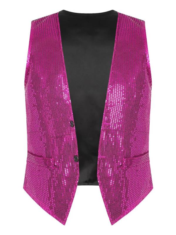 Adults Sparkling Sequin Vest Sleeveless Waistcoat Jazz Dance Tops thumb