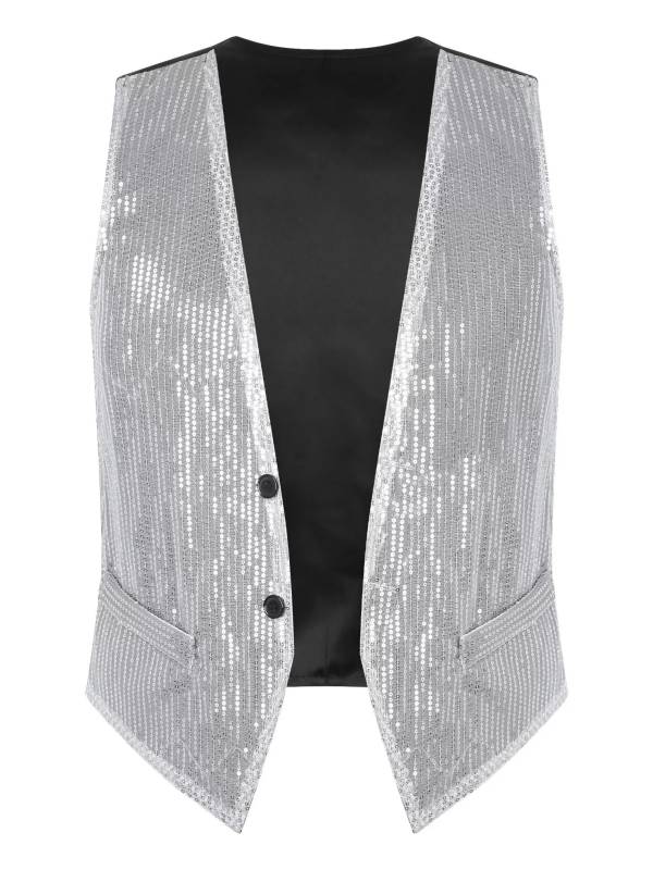 Adults Sparkling Sequin Vest Sleeveless Waistcoat Jazz Dance Tops thumb