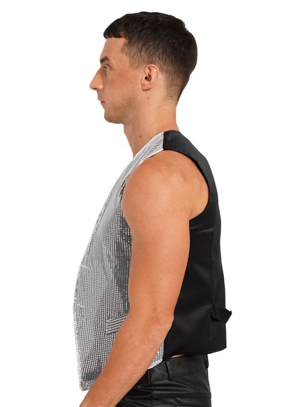 Adults Sparkling Sequin Vest Sleeveless Waistcoat Jazz Dance Tops thumb