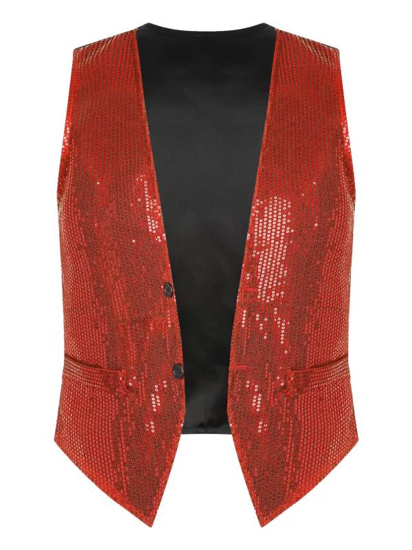 Adults Sparkling Sequin Vest Sleeveless Waistcoat Jazz Dance Tops thumb