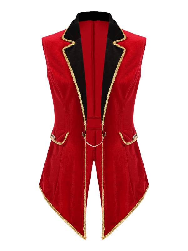 Women Halloween Circus Ringmaster Lapel Sleeveless Velvet Jacket thumb