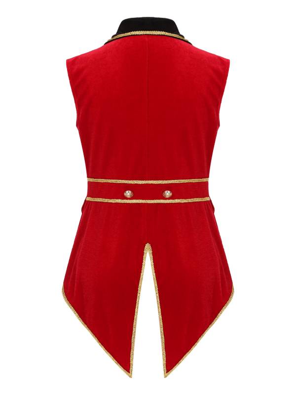 Women Halloween Circus Ringmaster Lapel Sleeveless Velvet Jacket thumb