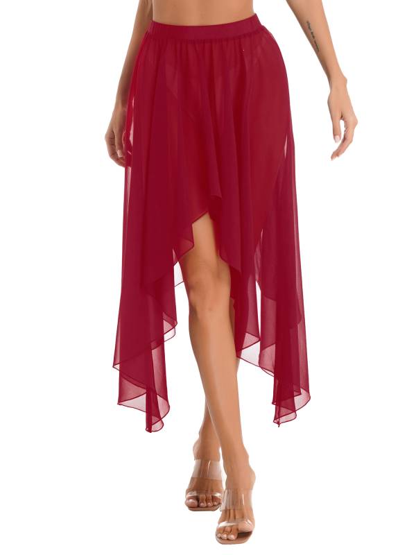 Women Semi See Through Asymmetrical Belly Dance Skirt thumb
