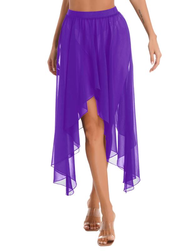 Women Semi See Through Asymmetrical Belly Dance Skirt thumb