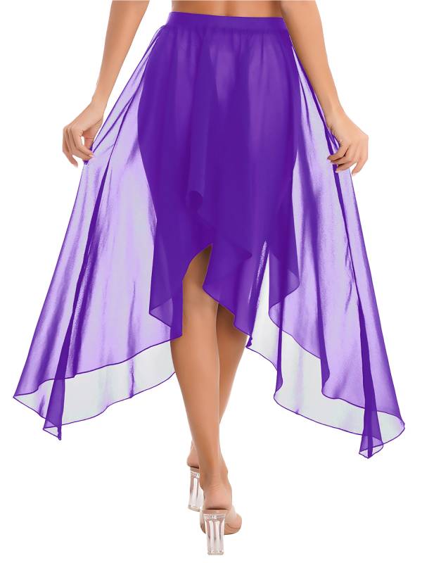 Women Semi See Through Asymmetrical Belly Dance Skirt thumb