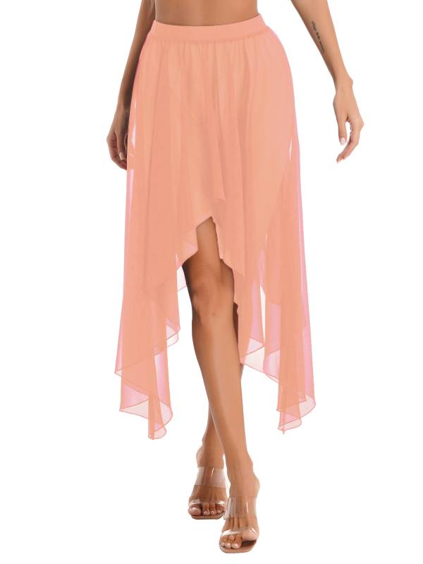 Women Semi See Through Asymmetrical Belly Dance Skirt thumb