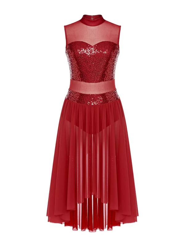 Women Sparkly Sequins Backless Dress Lyrical Dance Leotard Dress thumb