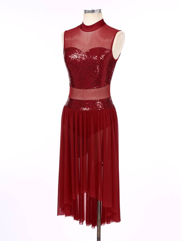Women Sparkly Sequins Backless Dress Lyrical Dance Leotard Dress thumb