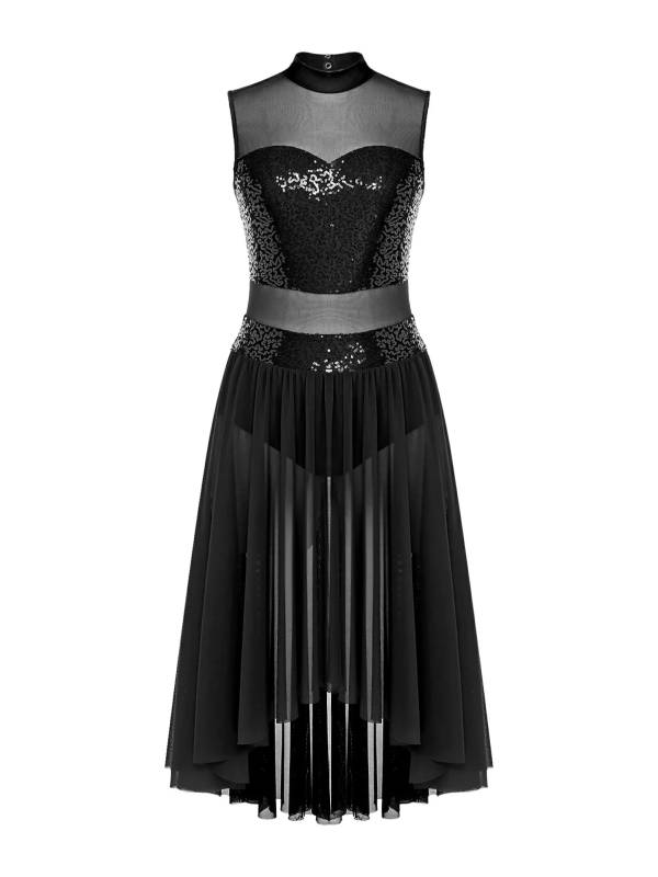 Women Sparkly Sequins Backless Dress Lyrical Dance Leotard Dress thumb