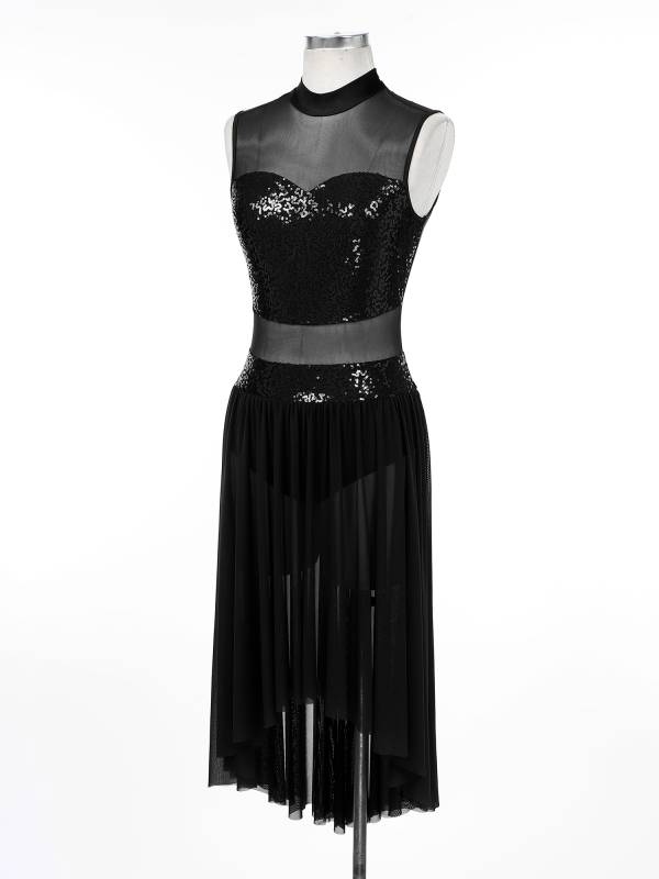 Women Sparkly Sequins Backless Dress Lyrical Dance Leotard Dress thumb