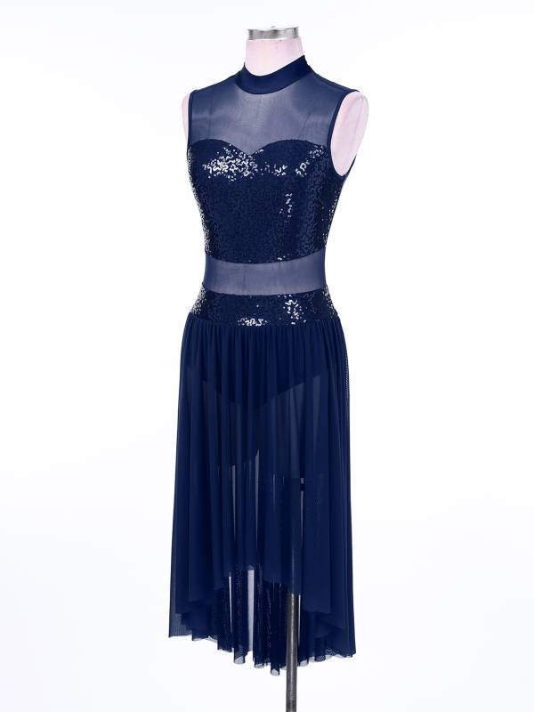 Women Sparkly Sequins Backless Dress Lyrical Dance Leotard Dress thumb