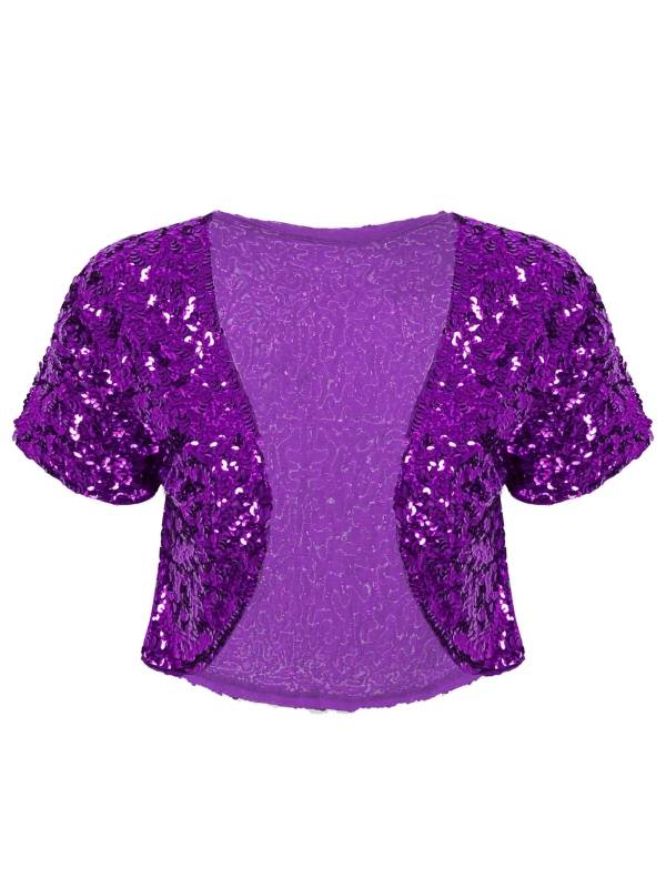 Women Sequin Cropped Jacket Shrug Glitter Waistcoat Cardigan thumb