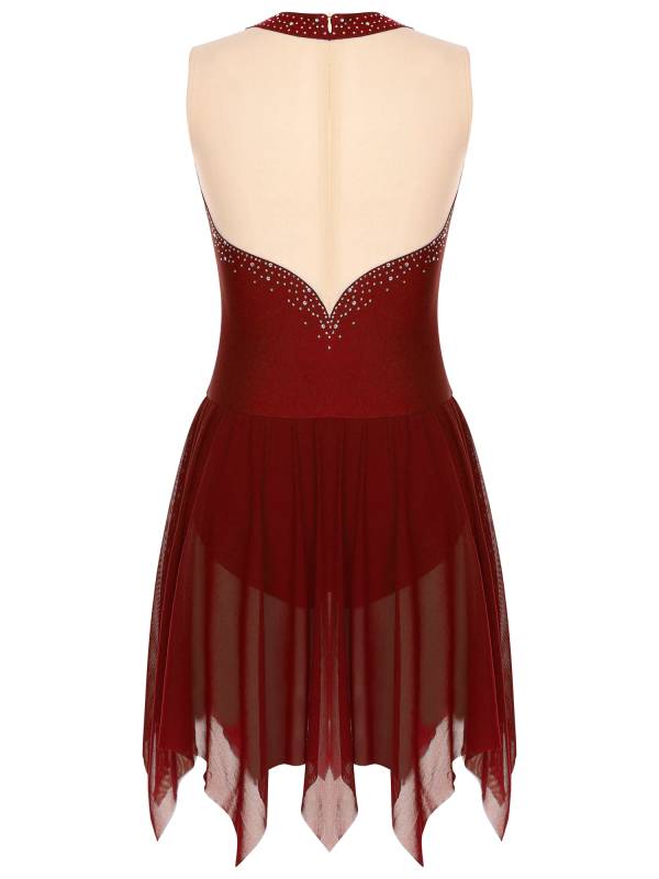Women Glitter Rhinestone Sleeveless Figure Skating Leotard Dress thumb